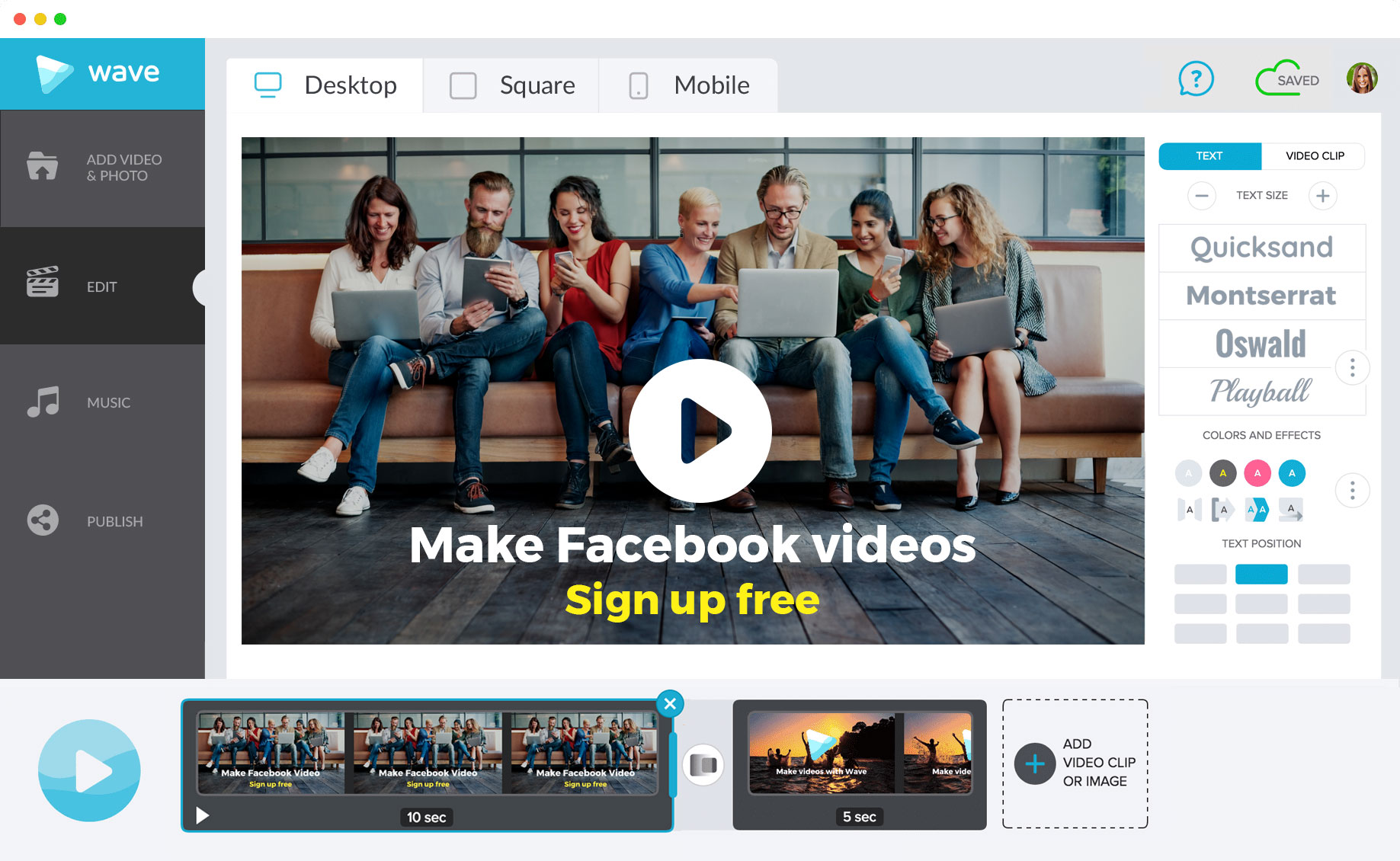 Learn how to create a Facebook video in Wave.video, an online video maker