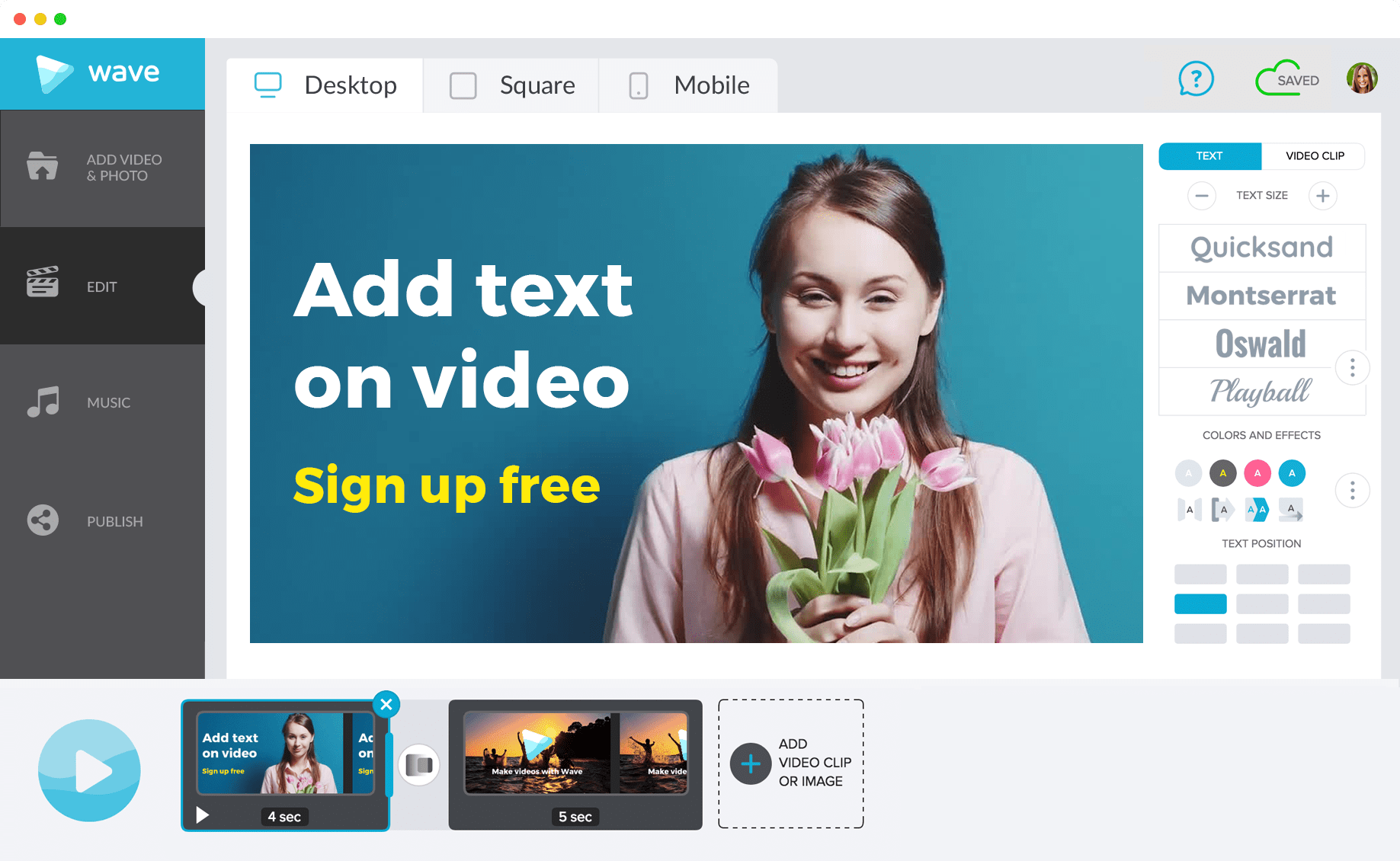 Wave.video is the best app to add text to video